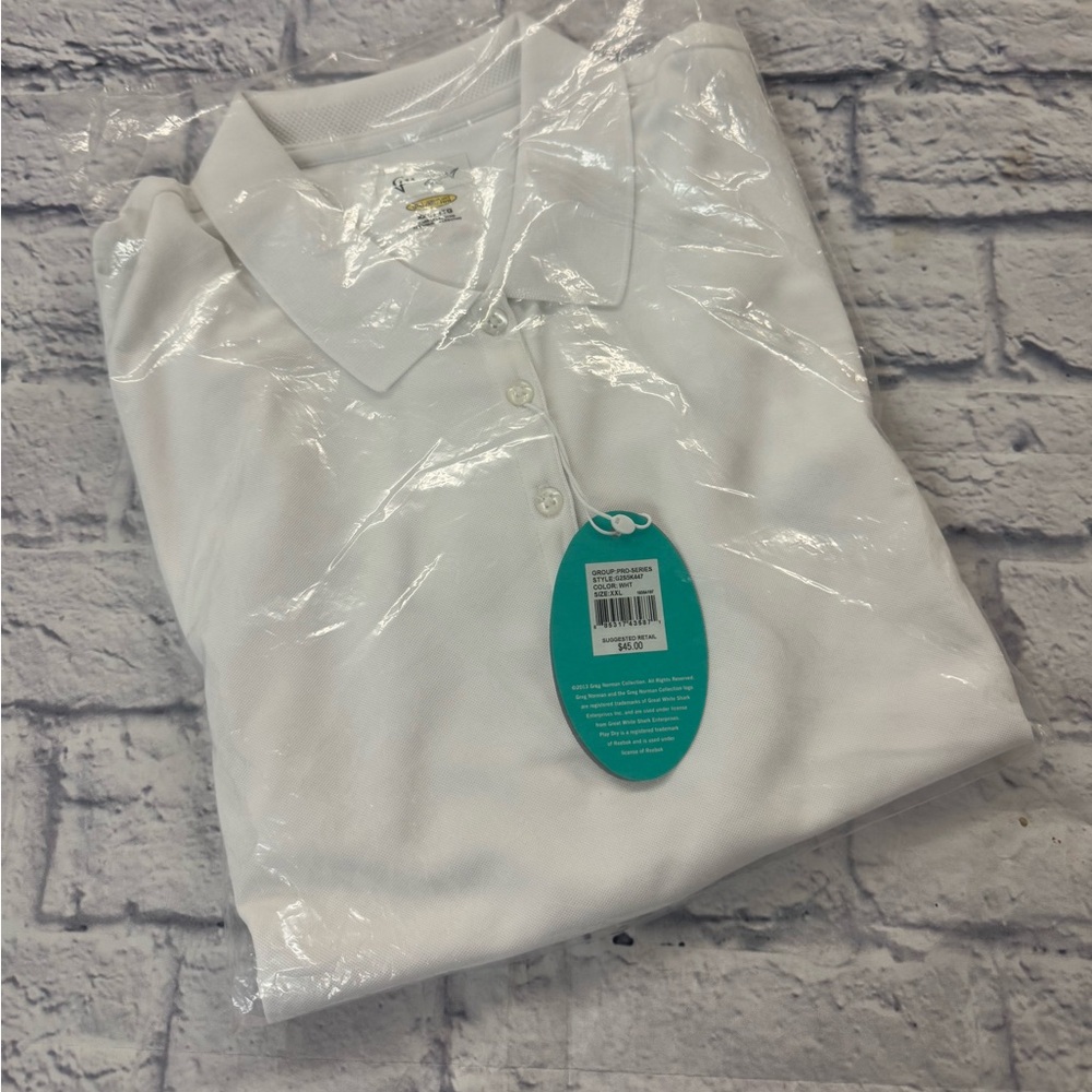Greg Norman Ladies Classic White Golf Shirt sz XXL, branded Calabash Cup.